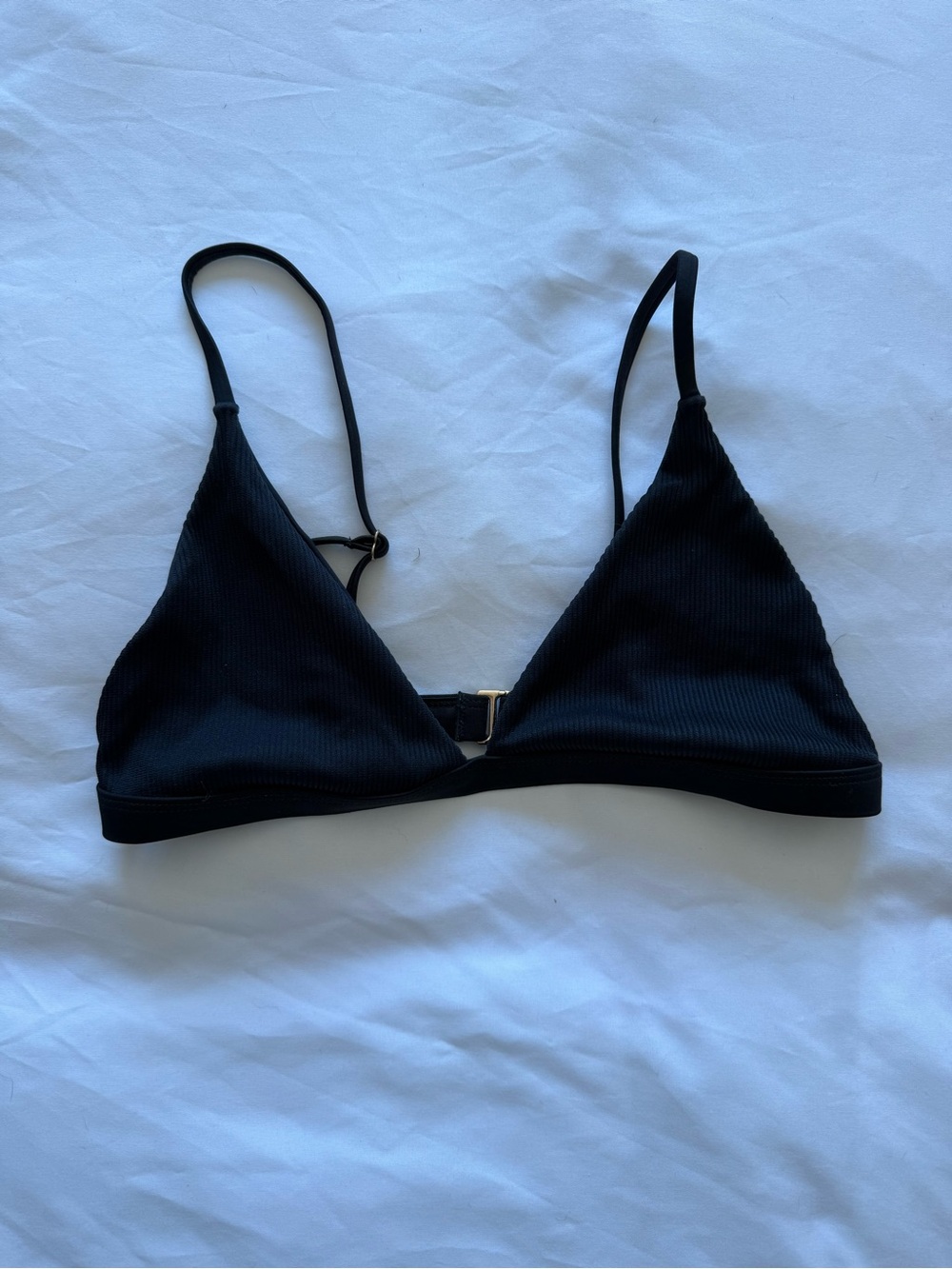 Classic Black Ribbed Triangle Bikini Top